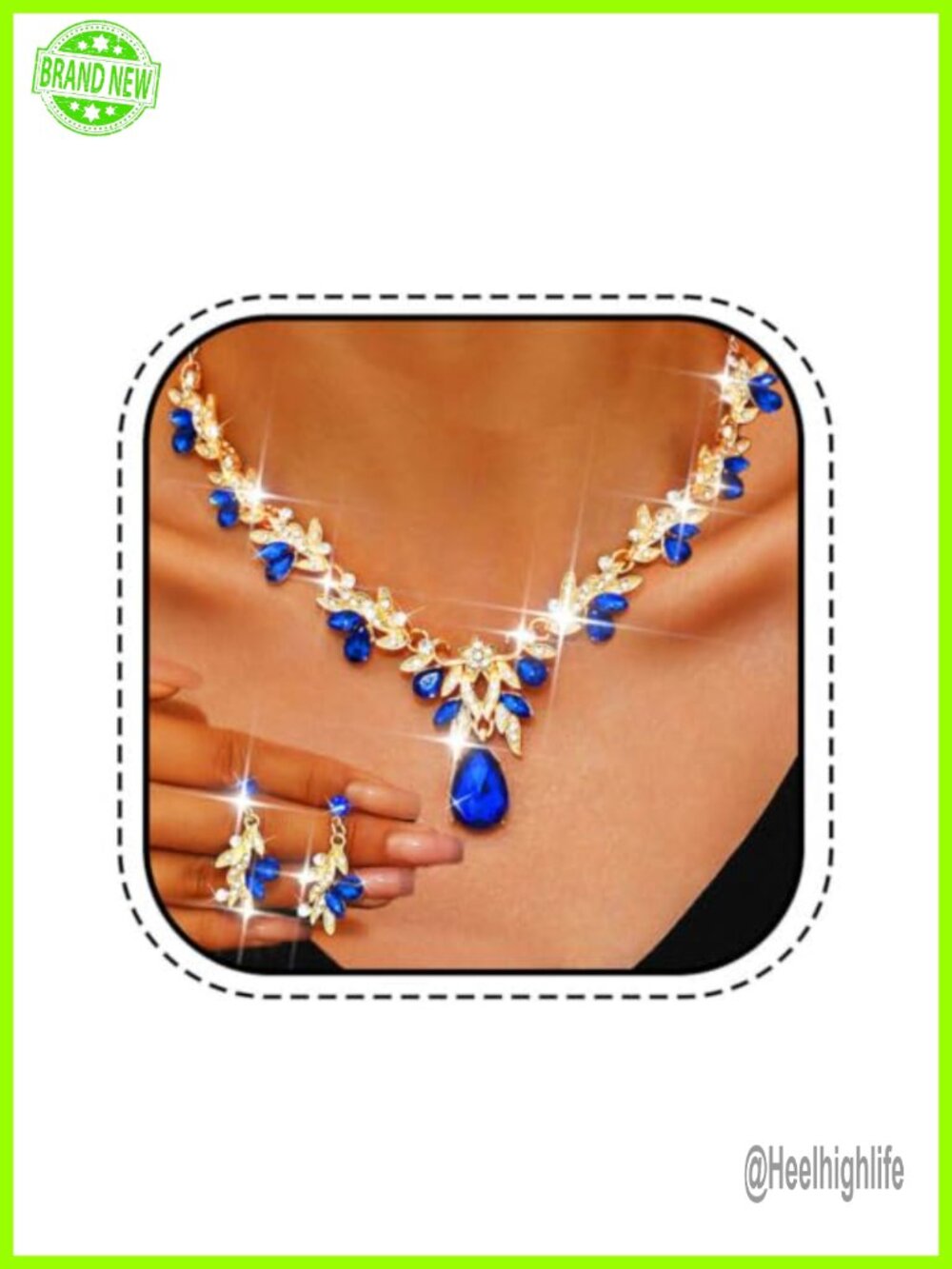 Rhinestone Crystal Leaf Necklace Earrings Set Bridal Prom Formal Costume Jewelry